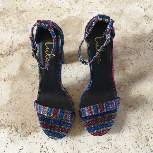 🌈NWT🌈Beautiful sparkly rainbow ankle strap heels - Picture 3 of 8